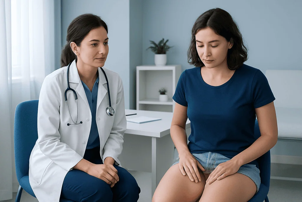 Doctor consulting with a patient in a medical office setting.