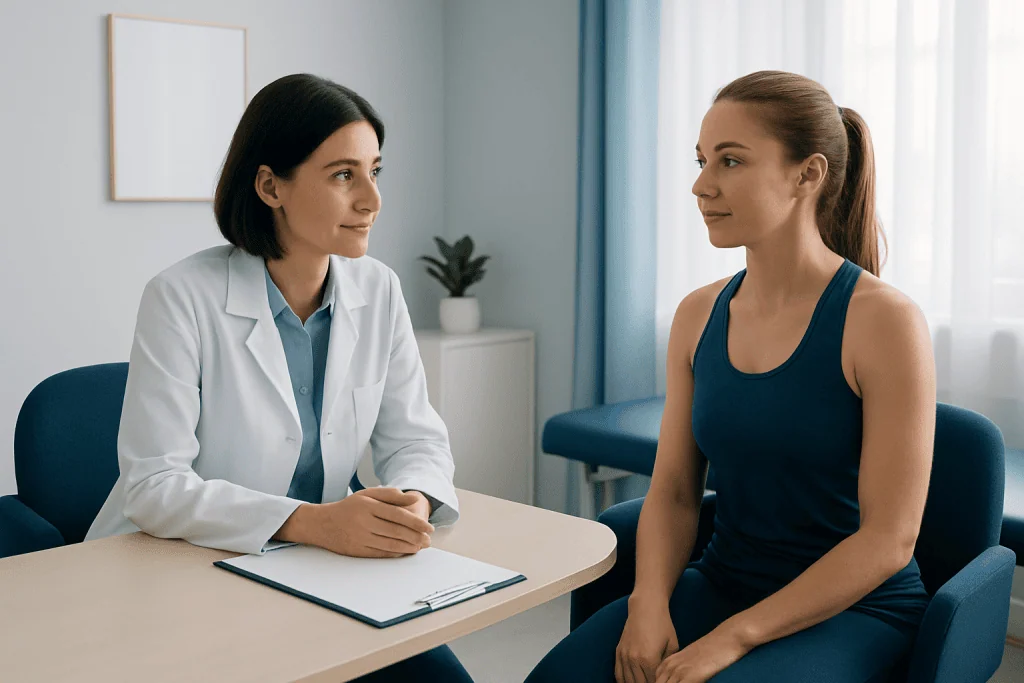Doctor consulting with a patient in a medical office setting.