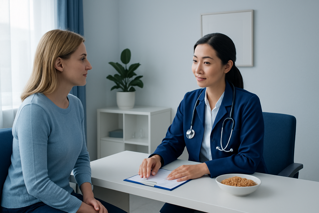Doctor consulting with patient in a medical office at Acibadem Hospitals Group.