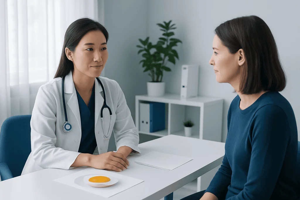 Doctor consulting with a patient in a modern medical office.