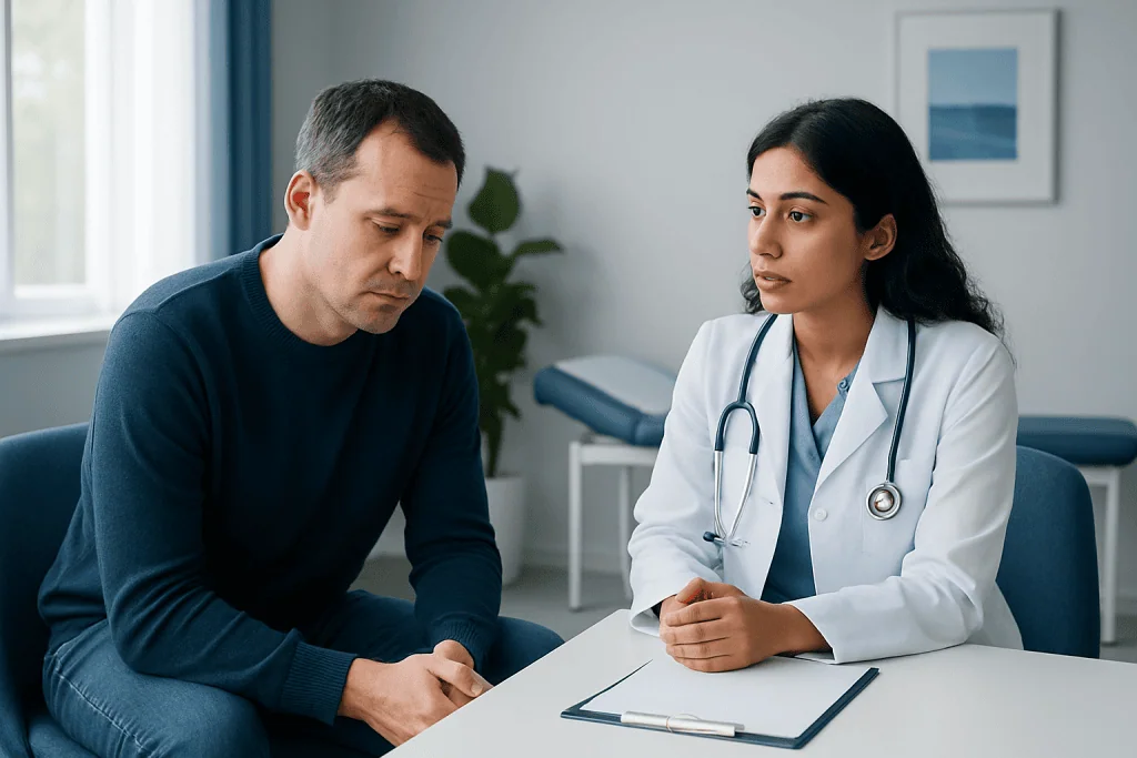 Doctor consulting with a patient in a medical office at Acibadem Hospitals Group.