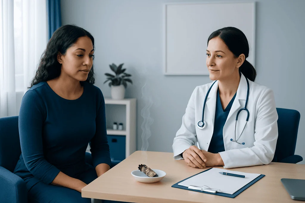 Doctor consulting with a patient in a medical office setting.