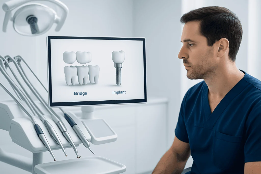 Dental Bridge vs Implant: Key Differences and How Doctors Tell Them Apart 2 How a Clinician Tells a Bridge from an Implant — dental bridge vs implant