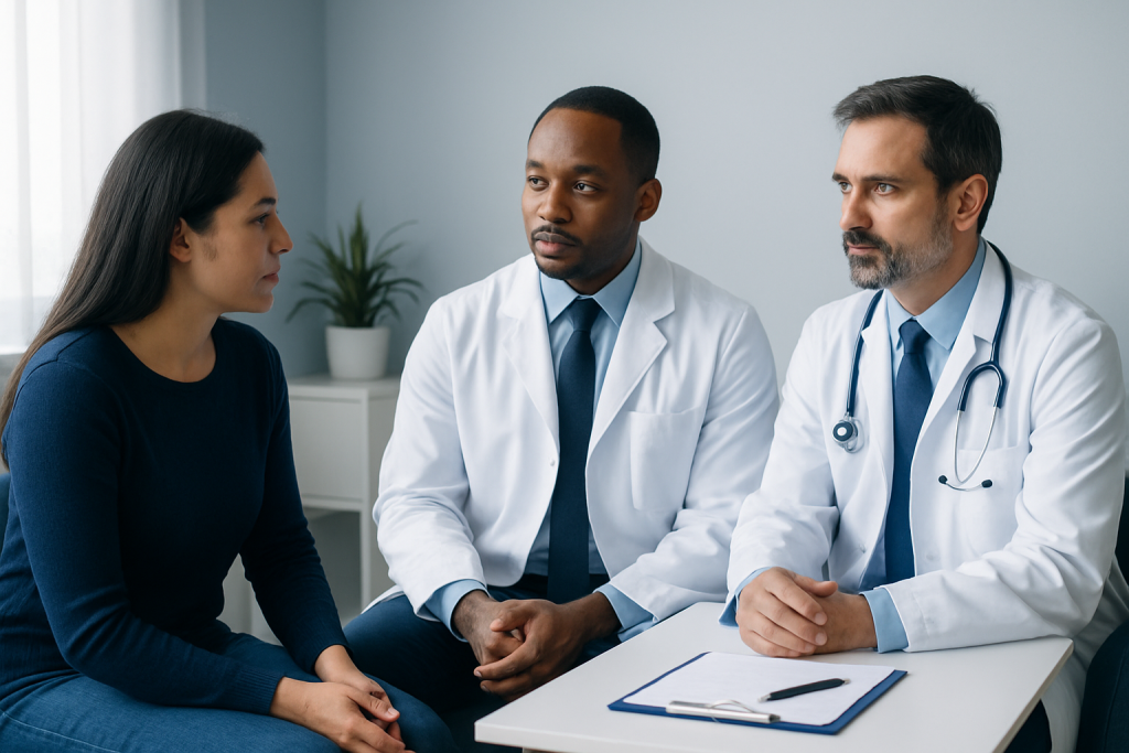 Doctor consulting with a patient in a medical office setting.
