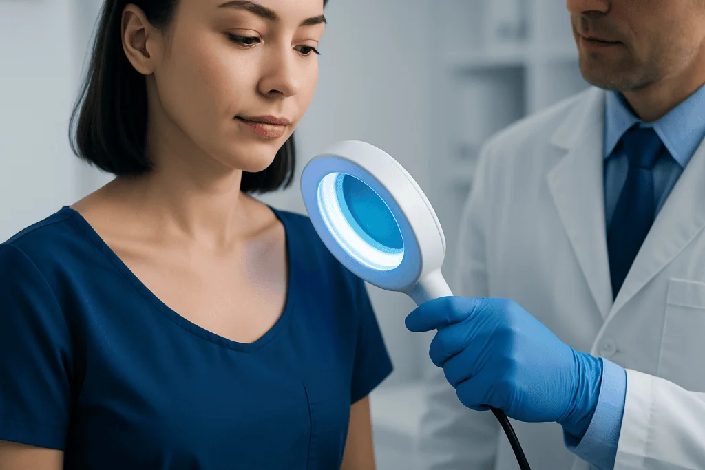 How a woods lamp helps during a skin exam — woods lamp