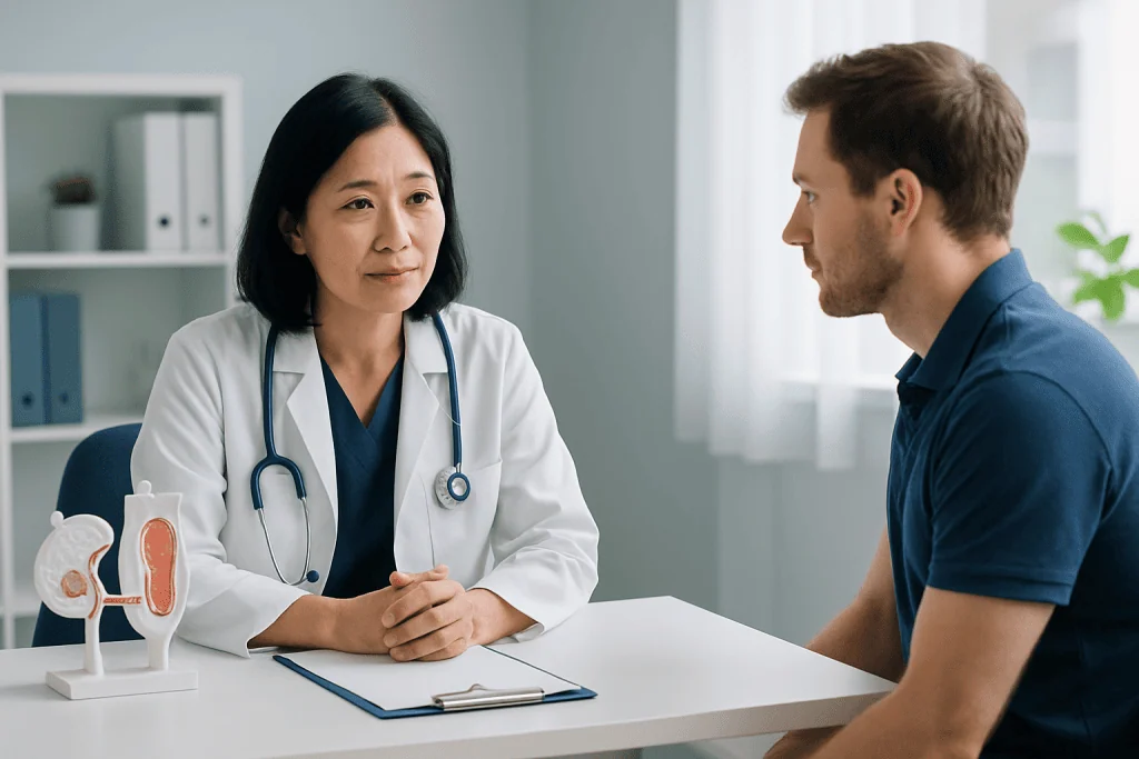 Doctor consulting with a patient in a medical office setting.