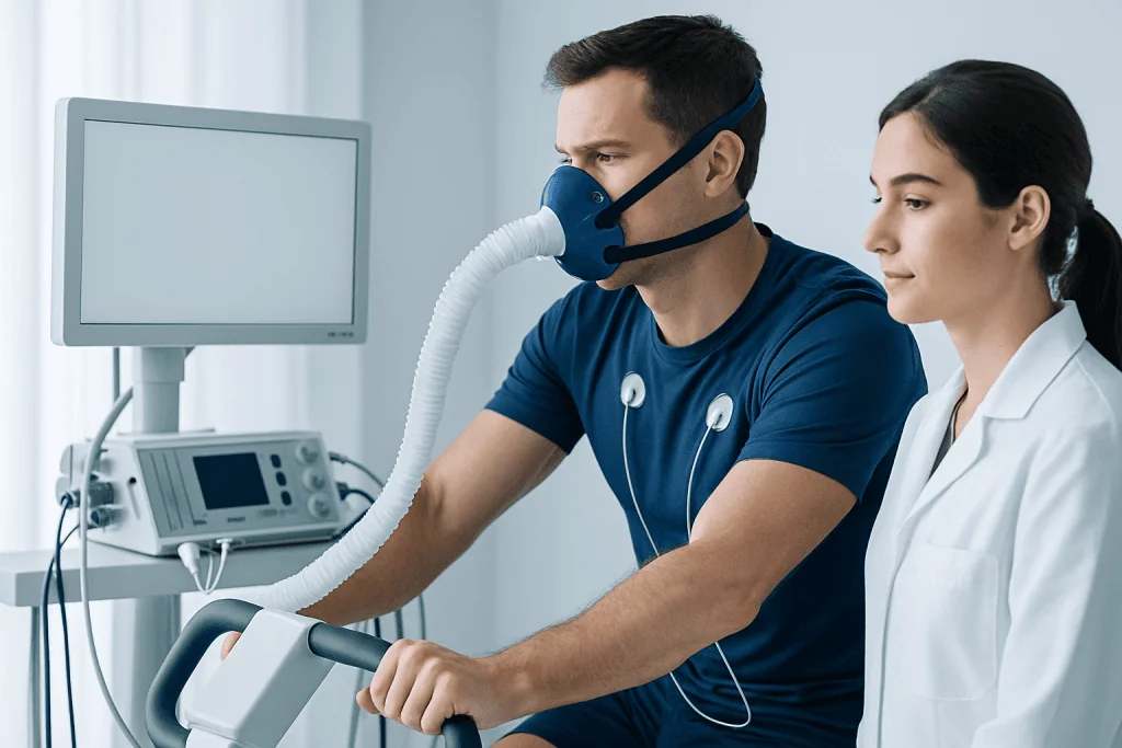 Patient undergoing respiratory therapy with medical staff assistance at Acibadem Hospital.