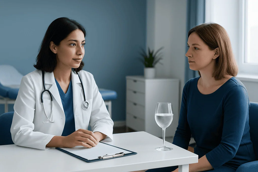 Doctor consulting with a patient in a medical office setting.