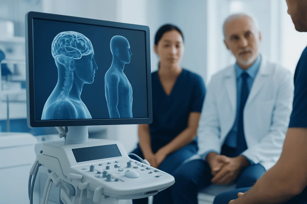 Medical consultation with brain scan analysis at Acibadem Hospitals Group.