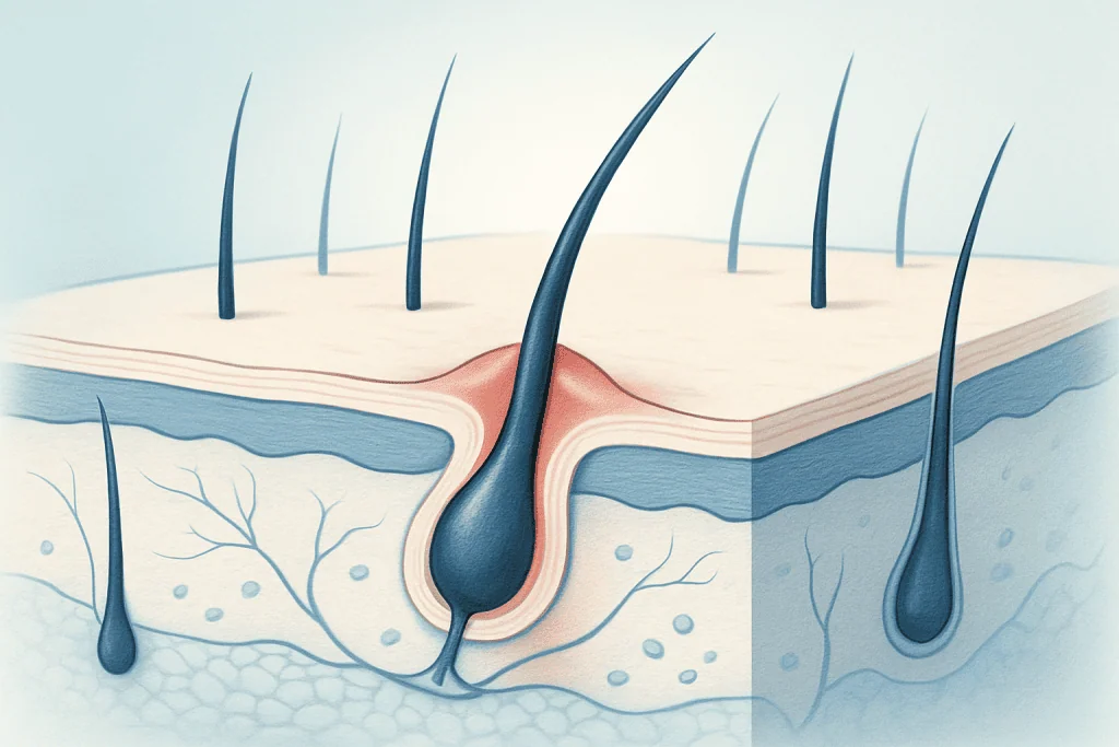 How an Ingrown Hair Develops — hair grows into skin