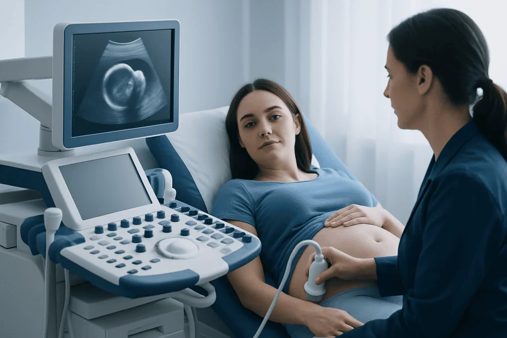 Ultrasound scan of a pregnant woman at a hospital.