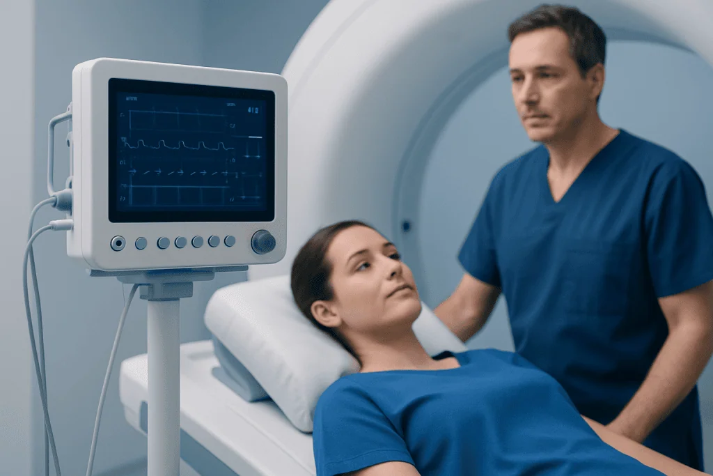 Patient undergoing MRI scan at Acibadem Hospital for diagnostic imaging.