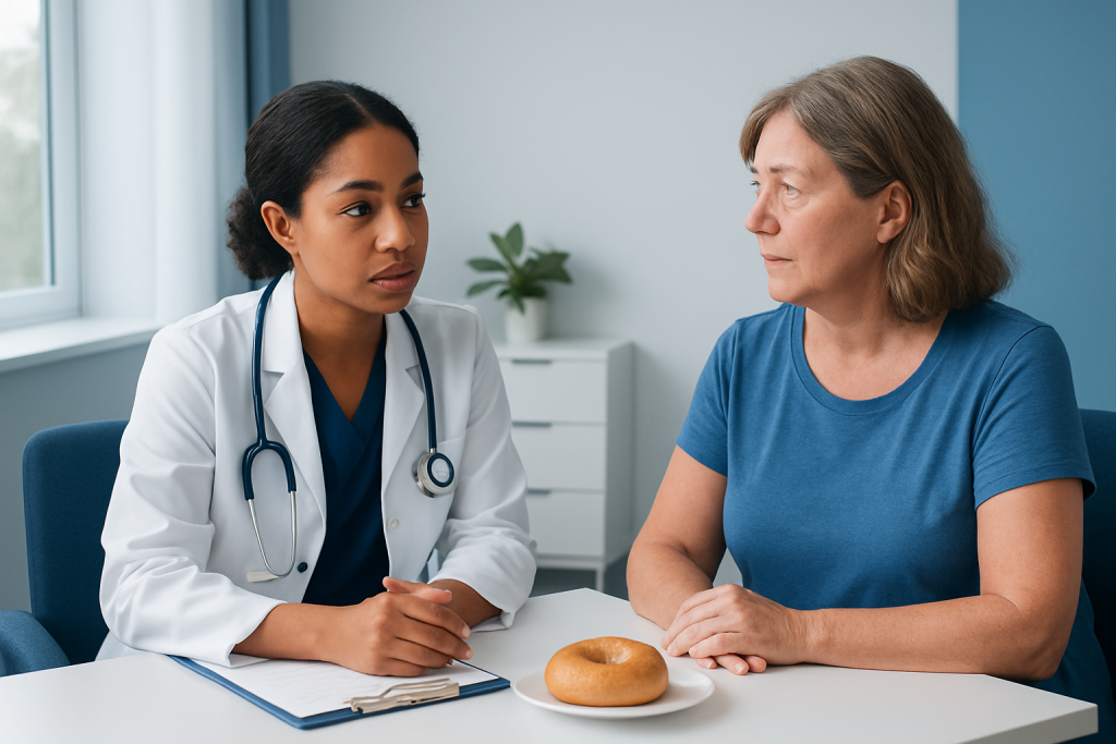 Doctor consulting with a patient in a medical office setting.