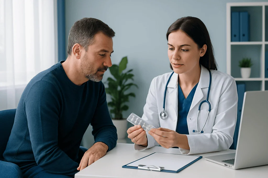 Doctor consulting with a patient in a medical office setting.