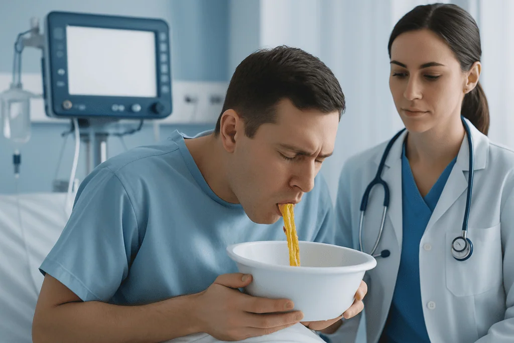 How bile gets into vomit — vomiting in yellow colour