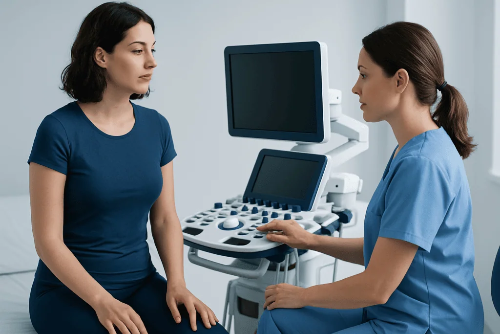 Medical consultation with ultrasound imaging at Acibadem Hospitals Group.