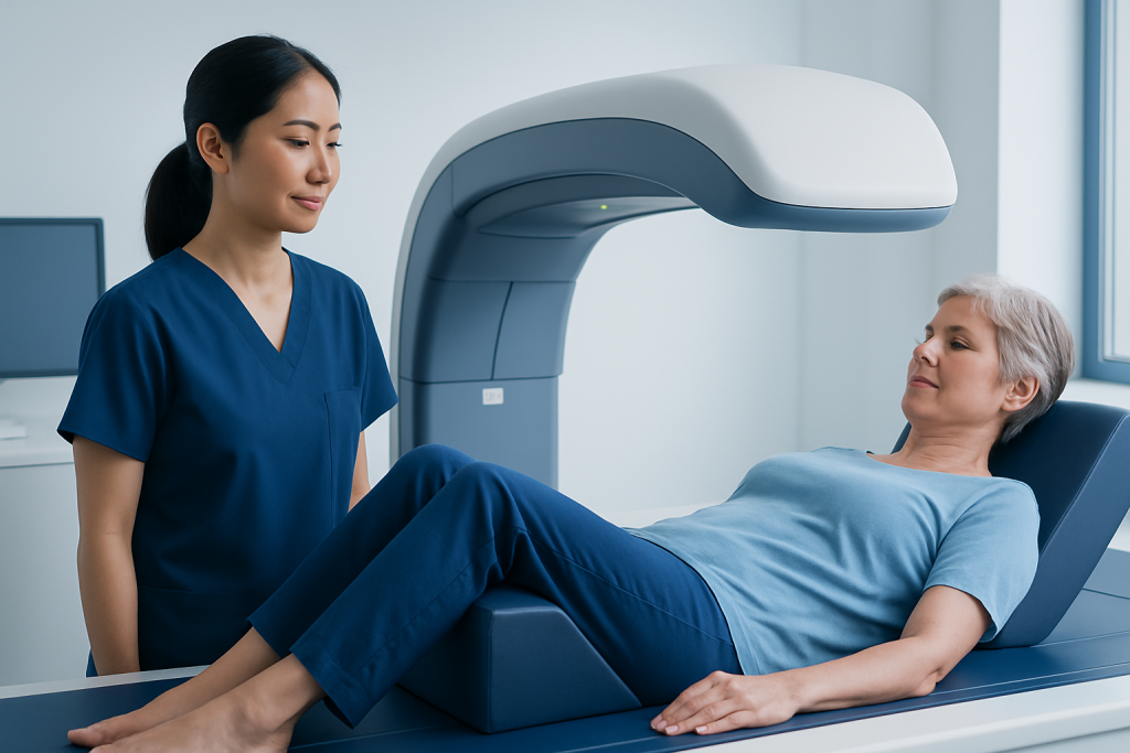 Patient undergoing a medical imaging scan at Acibadem Hospital.