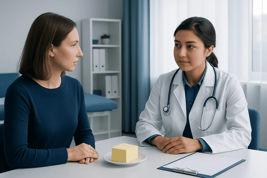 Doctor consulting with a patient in a medical office setting.