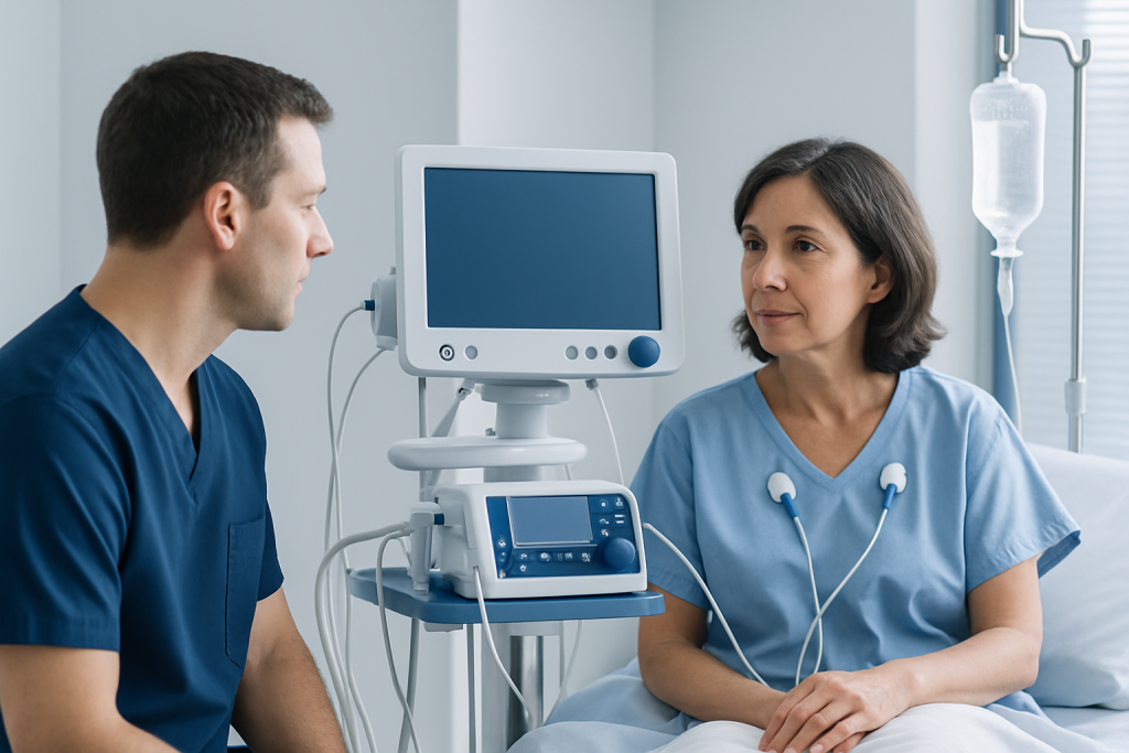 Medical consultation at Acibadem Hospital with doctor and patient.
