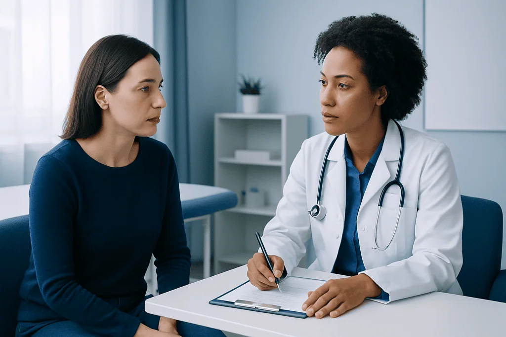 Doctor consulting with a patient in a medical office setting.