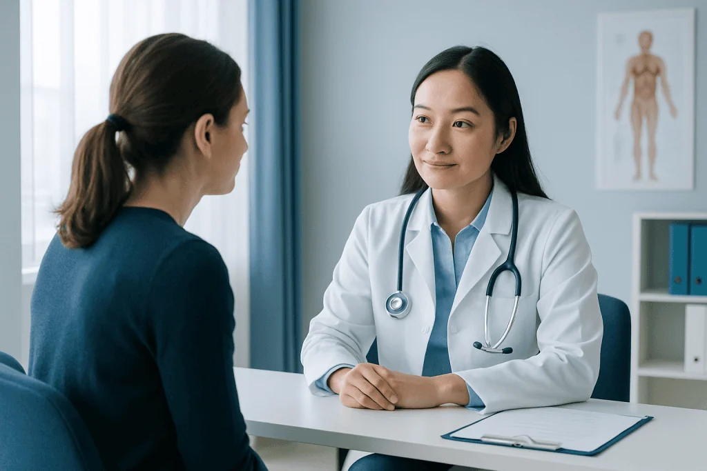 Doctor consulting with a patient in a medical office at Acibadem Hospitals Group.