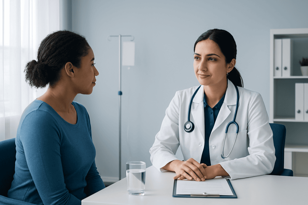 Doctor consulting with a patient in a medical office.