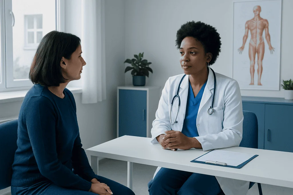 Doctor consulting with a patient in a medical office setting.