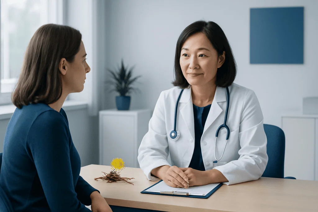 Doctor consulting with a patient in a modern medical office.