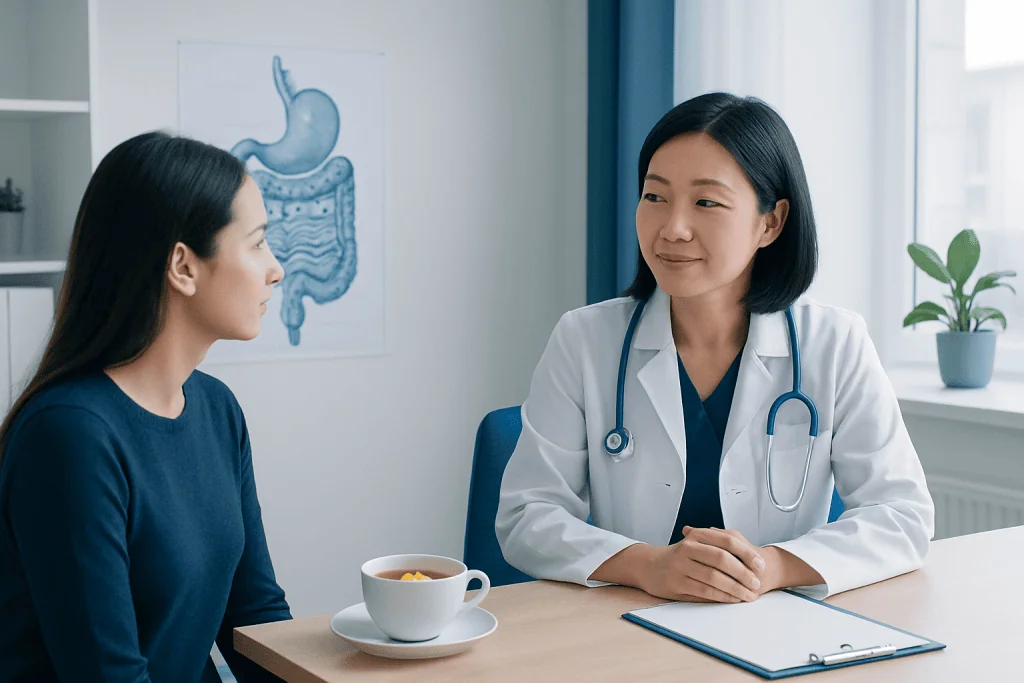 Doctor consulting with patient in a medical office setting.