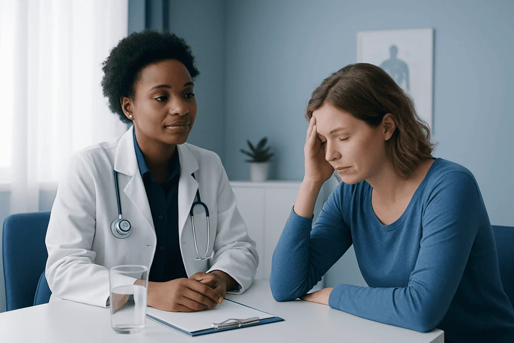Doctor consulting with a patient in a medical office.