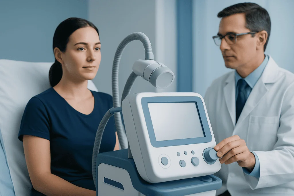 Medical consultation with ultrasound device at Acibadem Hospitals Group.