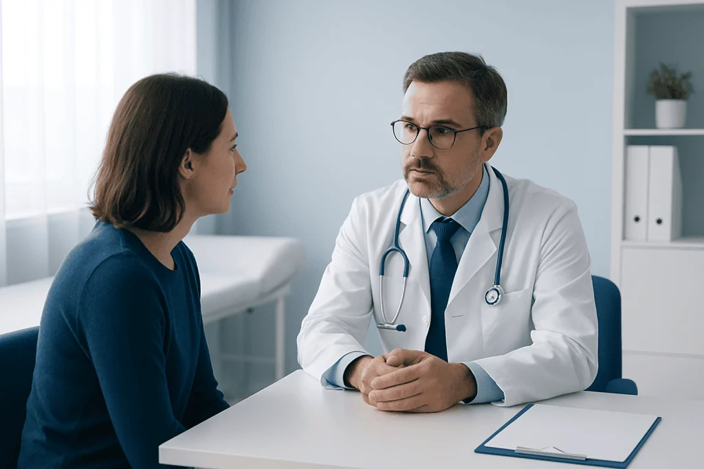 Doctor consulting with a patient in a medical office setting.