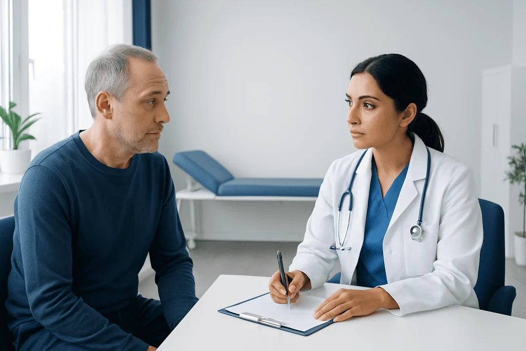 Doctor consulting with a patient in a medical office setting.