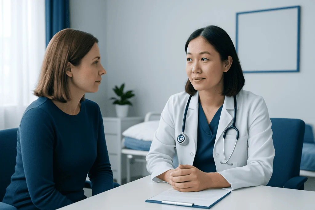 Doctor consulting with a patient in a medical office setting.