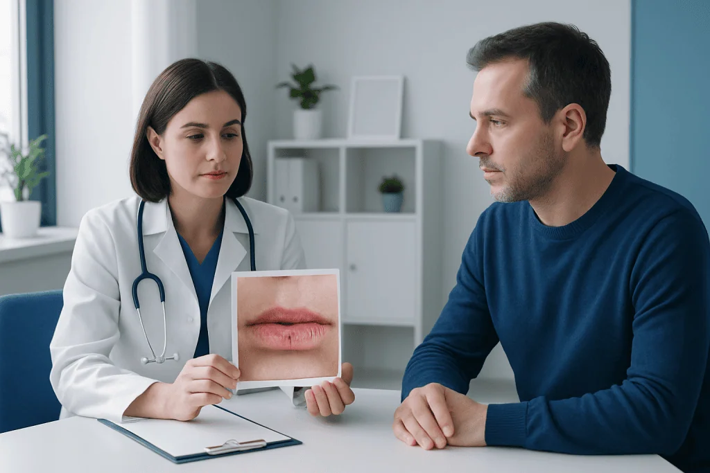 How early lip cancer differs from other lip problems — lip cancer pictures early stages