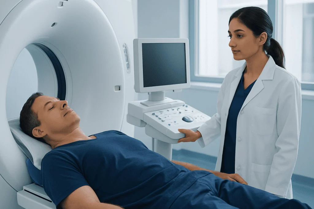 Patient undergoing a medical scan at Acibadem Hospital.