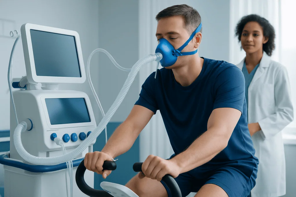 Patient using a ventilator during a lung health assessment at Acibadem Hospital.