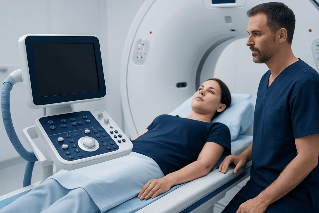 Patient undergoing MRI scan at Acibadem Hospital in Turkey.