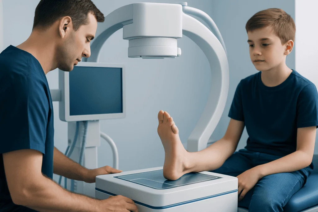 Pediatric foot examination at Acibadem Hospital for growth assessment.
