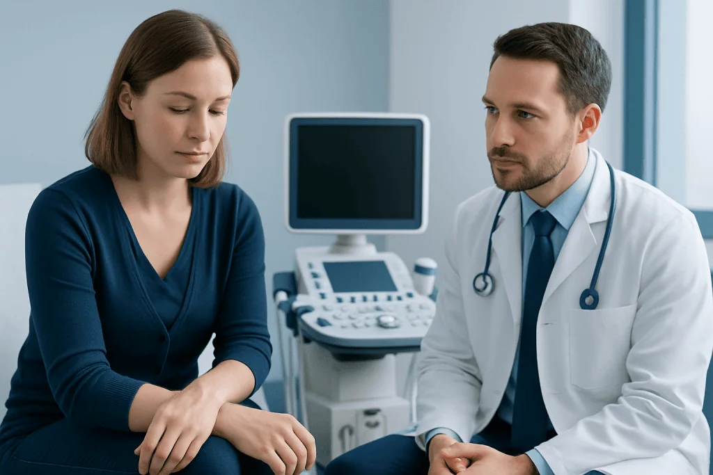 Doctor consulting with a patient in a medical office setting.