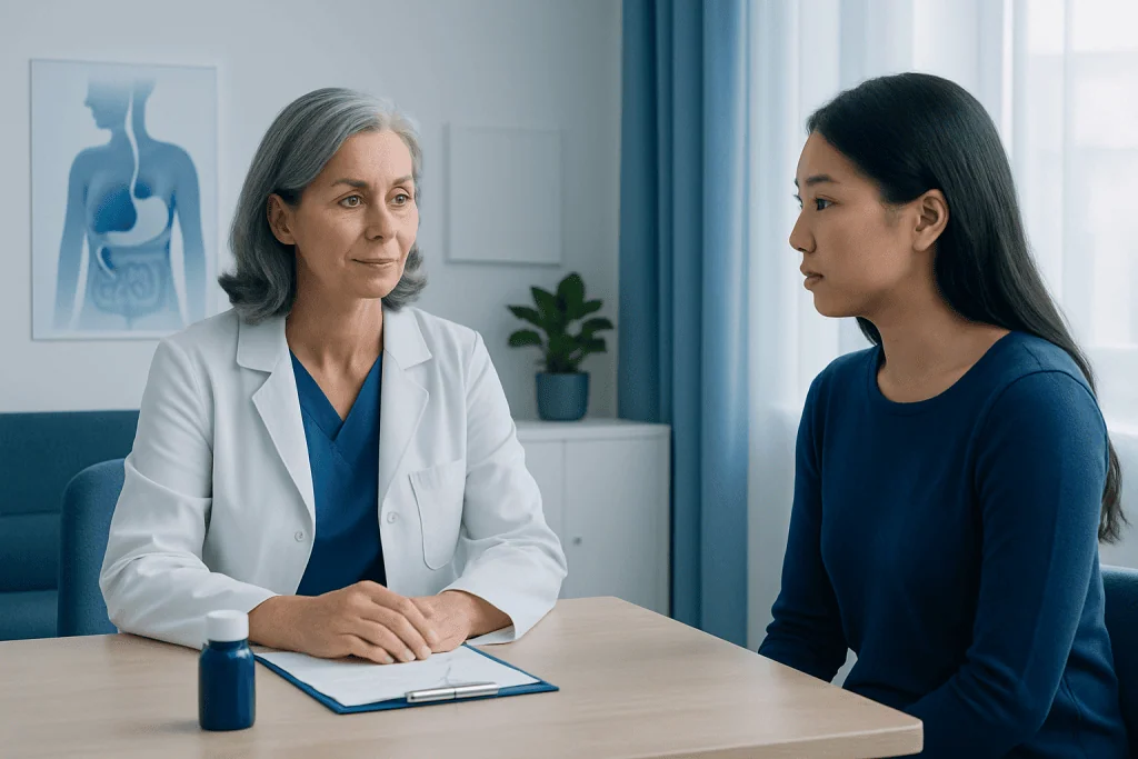 Doctor consulting with a patient in a medical office setting.