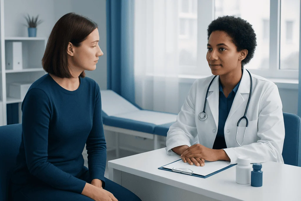 Doctor consulting with a patient in a modern clinic setting.