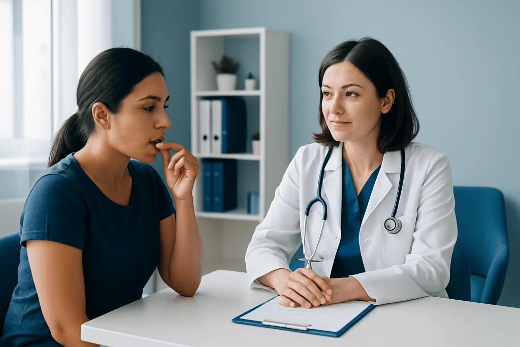 Doctor consulting with a patient in a medical office setting.