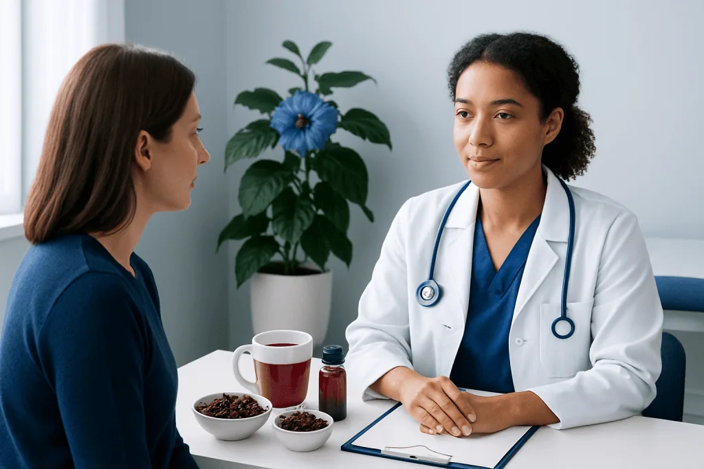 Doctor consulting with patient in a medical office setting.