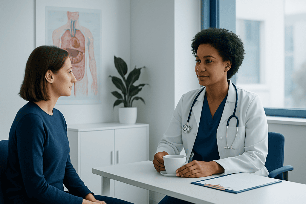 Doctor consulting with a patient in a medical office.