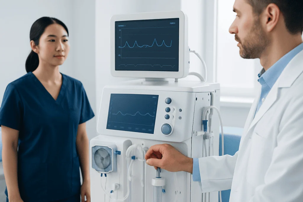 Medical professionals monitor patient vital signs with advanced equipment.