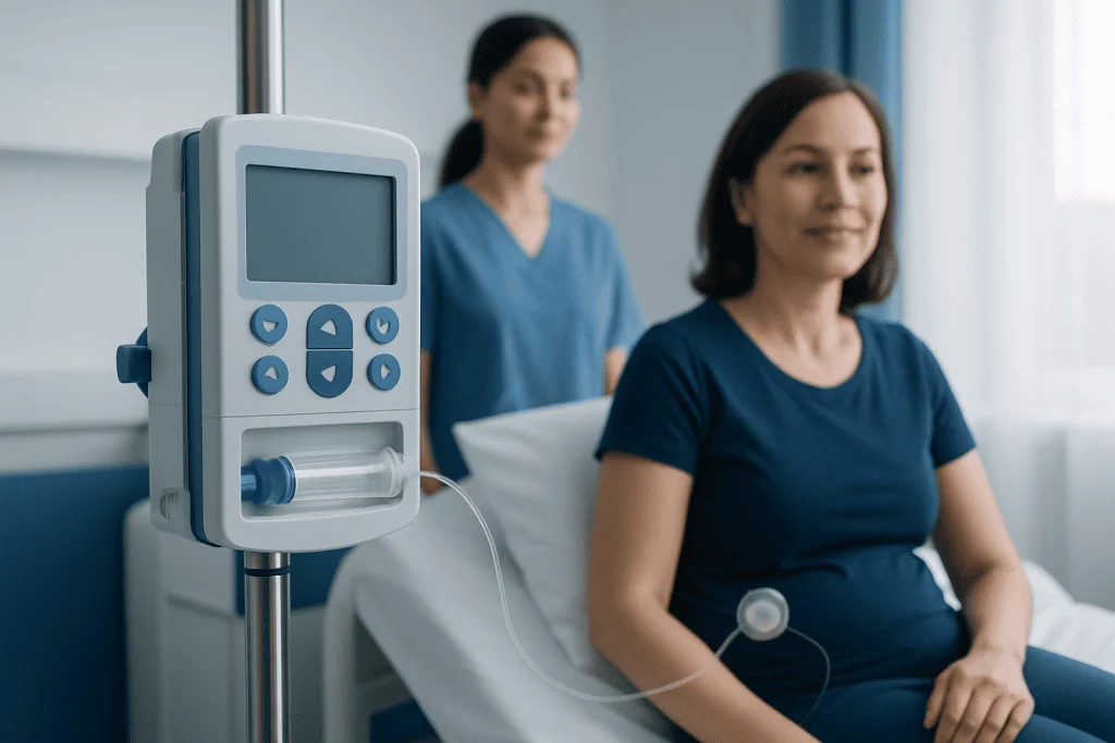 Patient receiving dialysis treatment in a hospital setting.