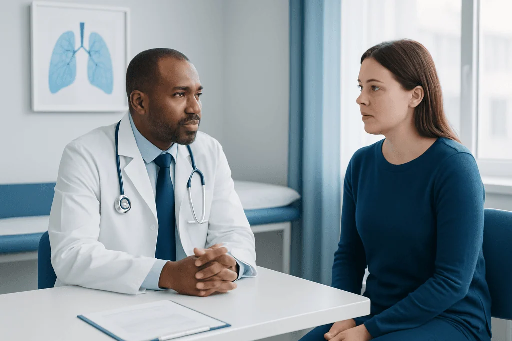 Doctor consulting with a patient in a medical office setting.