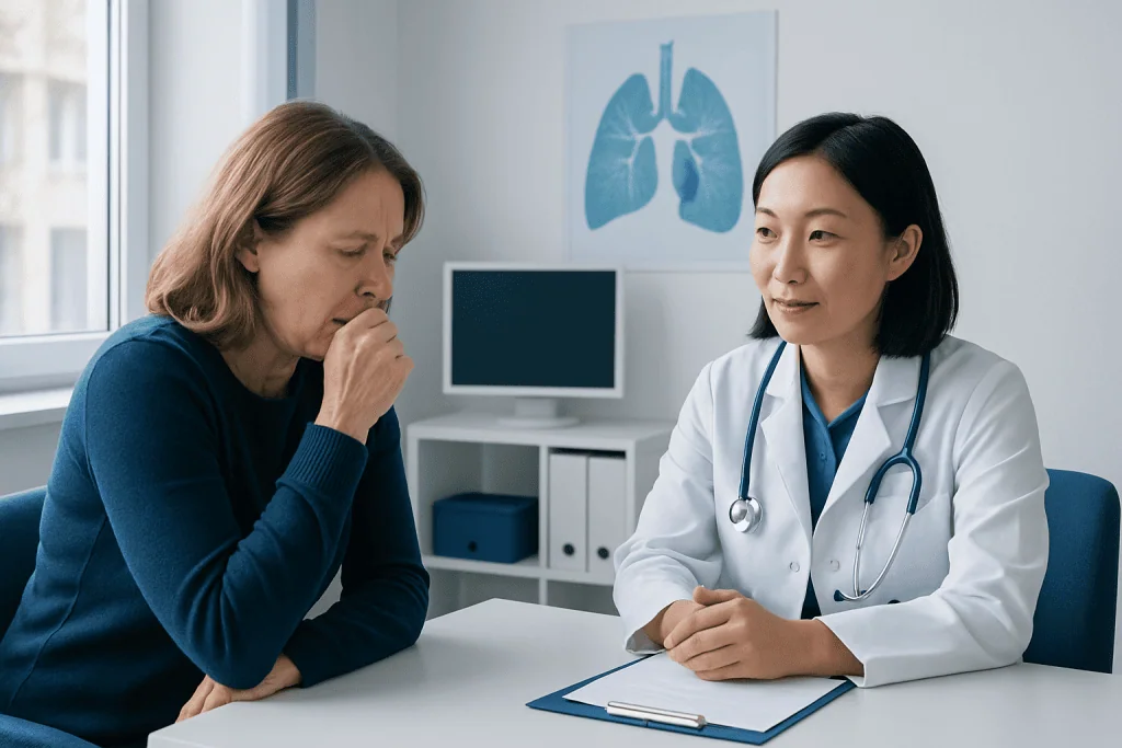Patient consulting with doctor about respiratory issues at Acibadem Hospital.