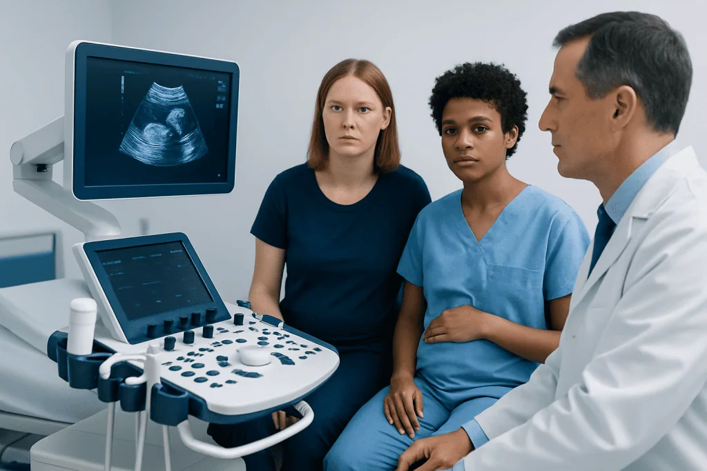 Medical consultation with ultrasound imaging at Acibadem Hospitals Group.